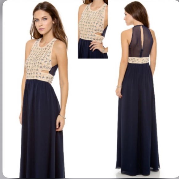 DVF Gidget Crystal Stud Long Dress - BLACK & CREAM - Picture 9 of 16